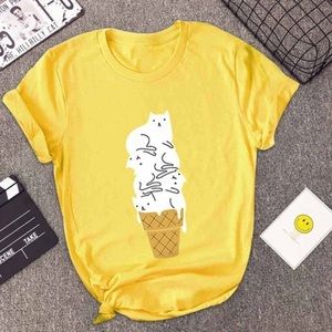 Shirt casual short sleeve. Printed cat cute 🐱